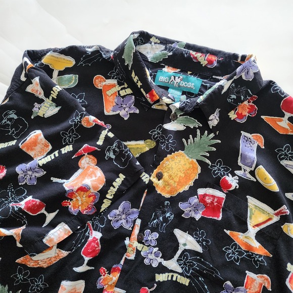 Big Dogs Hawaiian Shirt 3XL Black Tropical Cocktail Party Button Up Mens - Picture 1 of 5